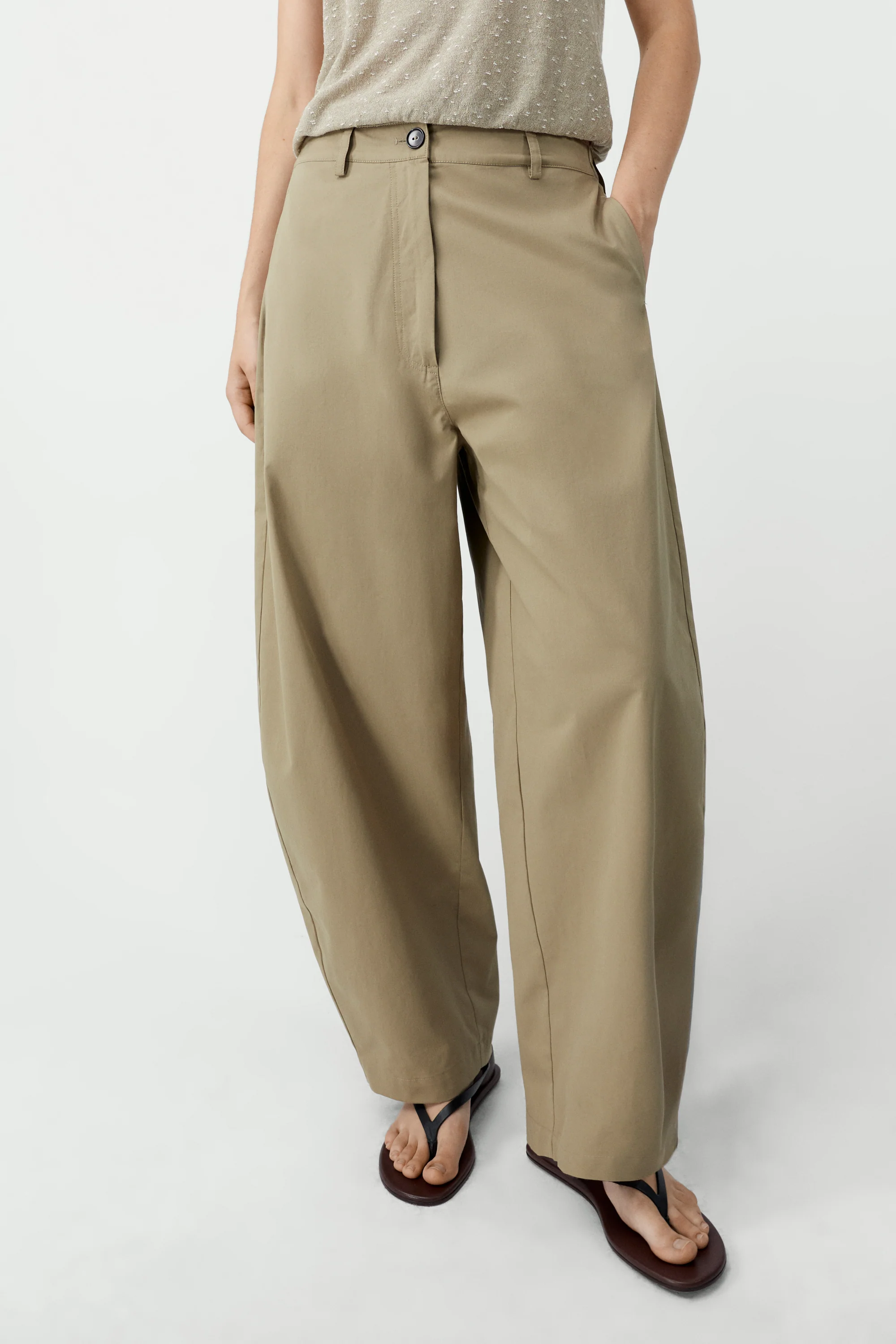 Cotton Curved Pants | Camel - Image 2
