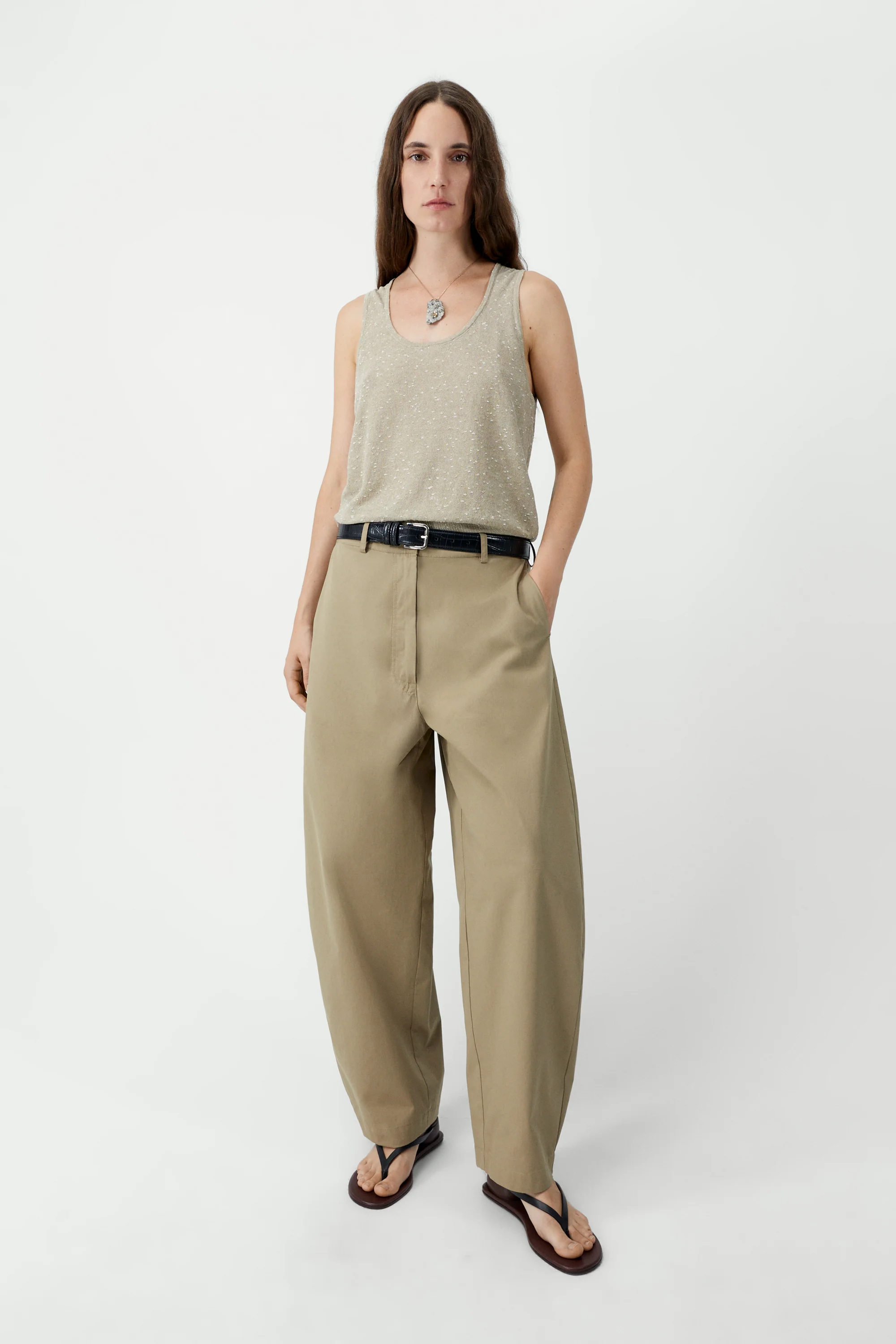Cotton Curved Pants | Camel - Image 3