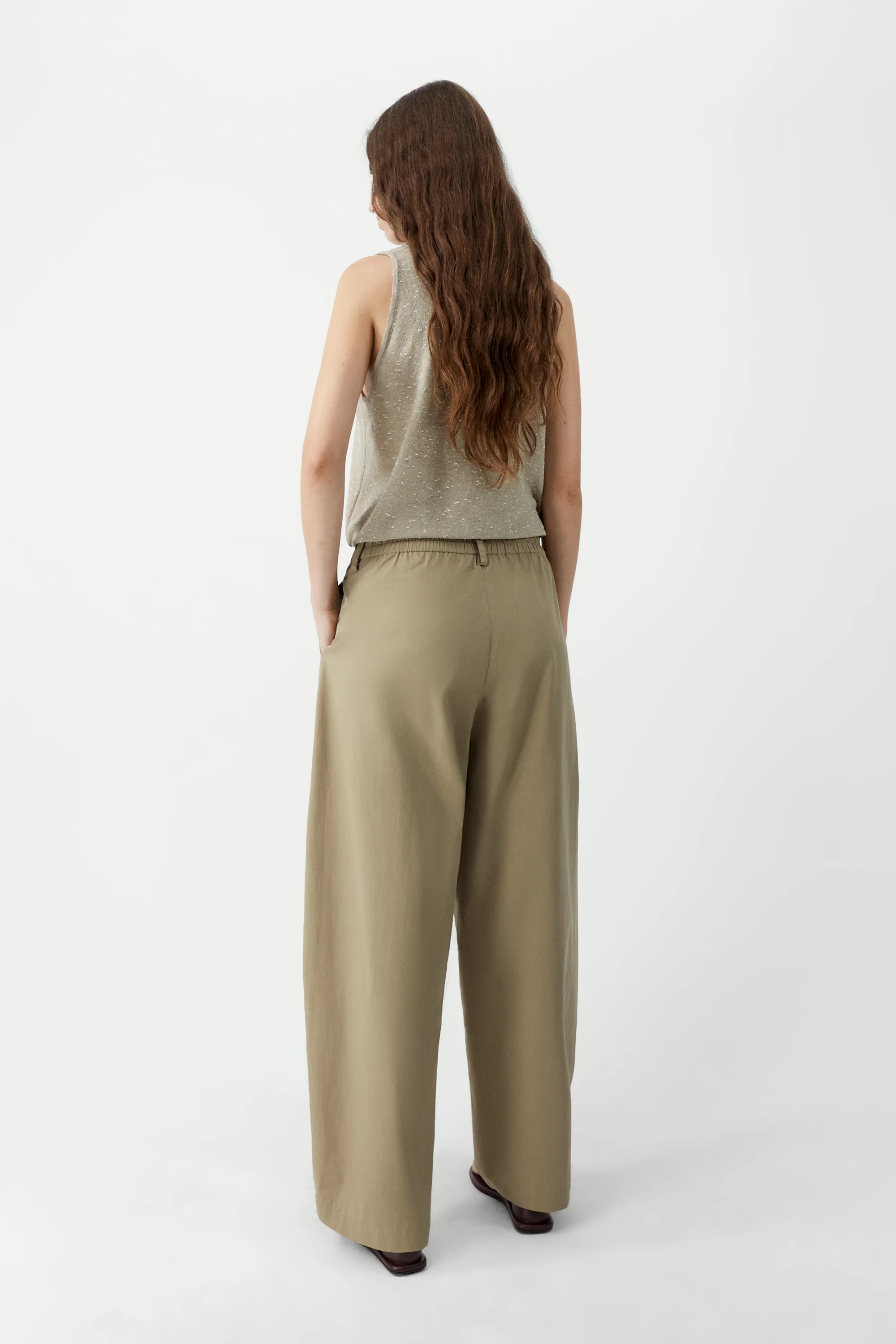 Cotton Curved Pants | Camel - Image 4