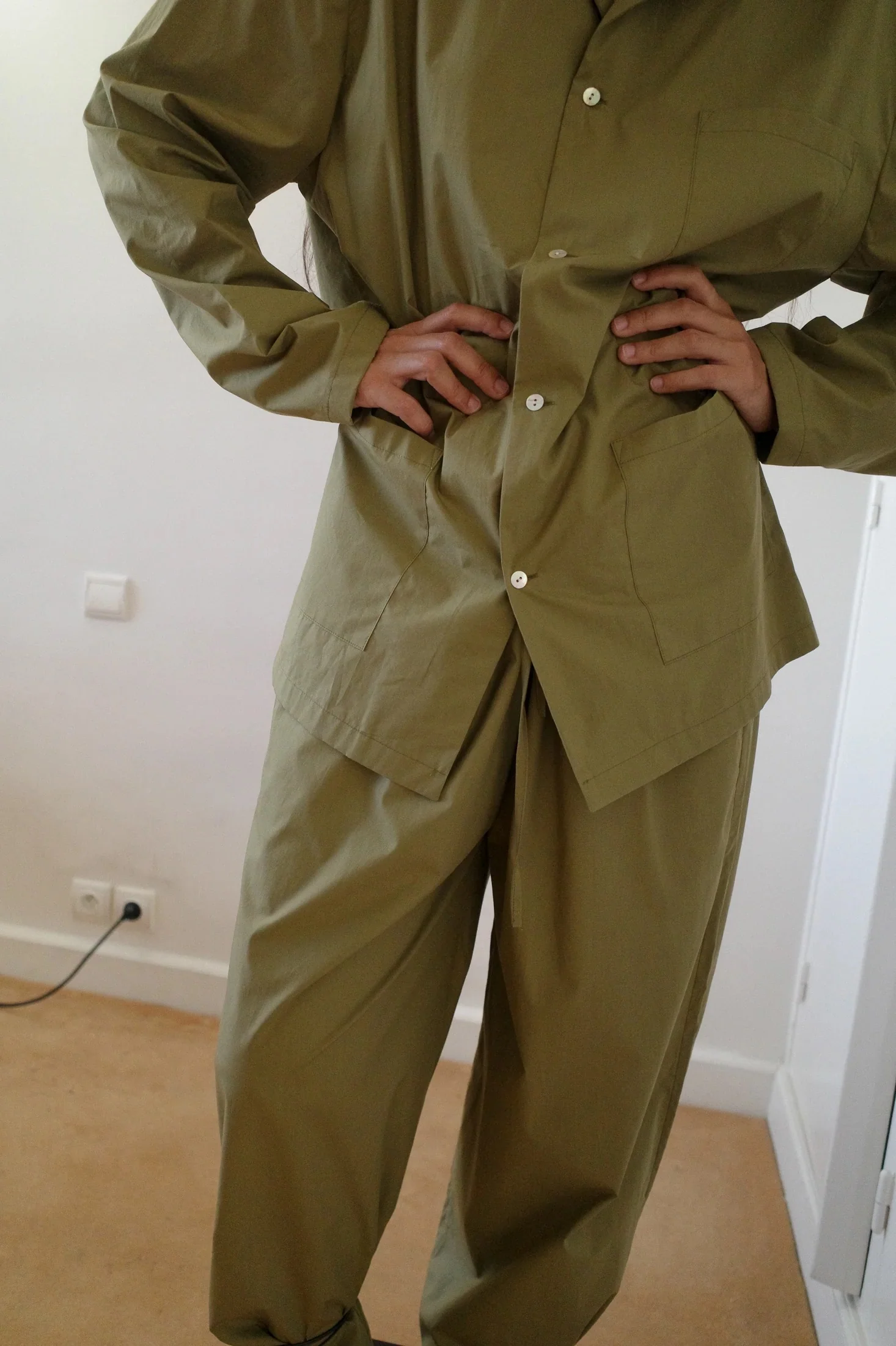 Cotton Poplin Py Trousers | Avocado - Image 3