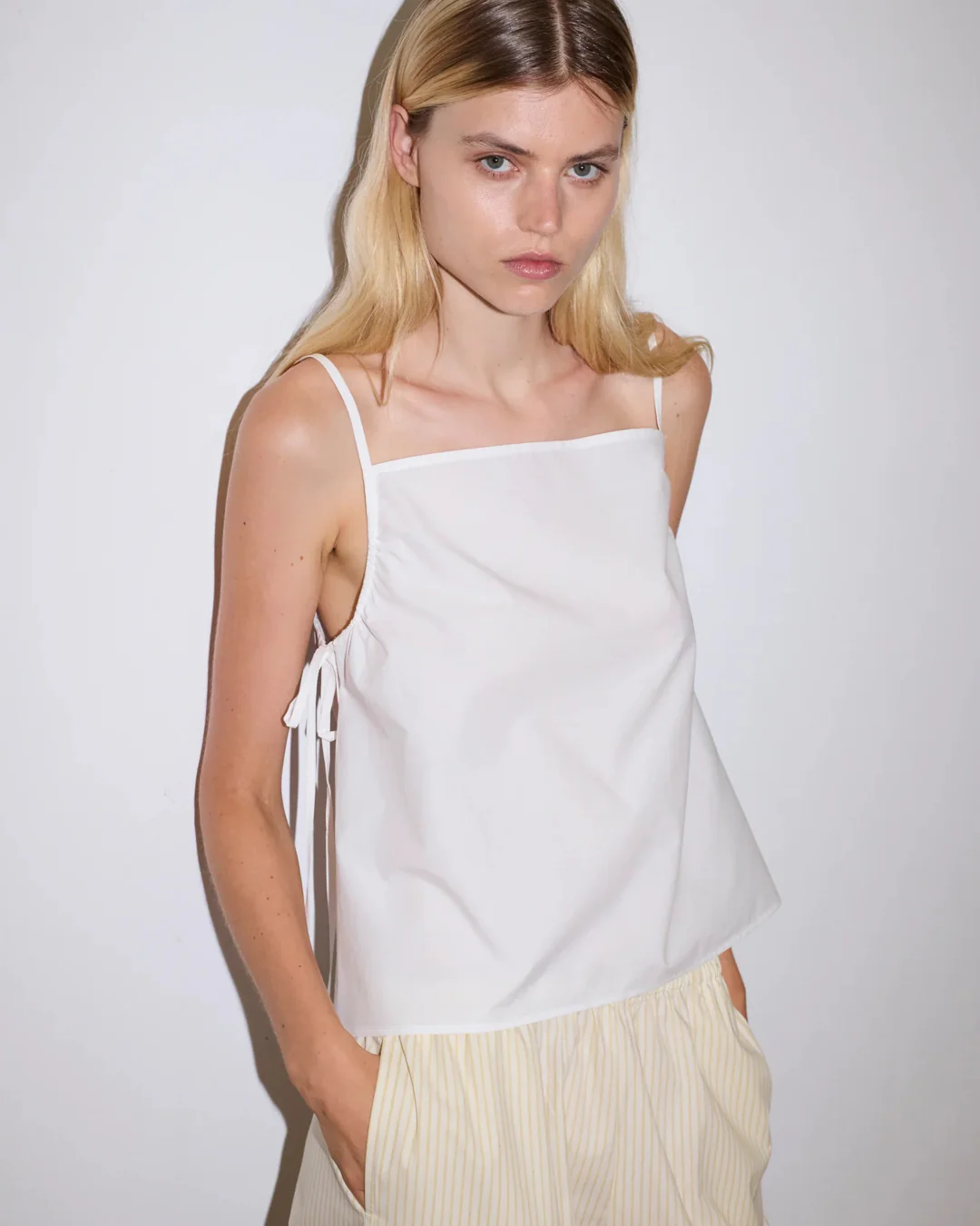 Gathered Strap Top | White