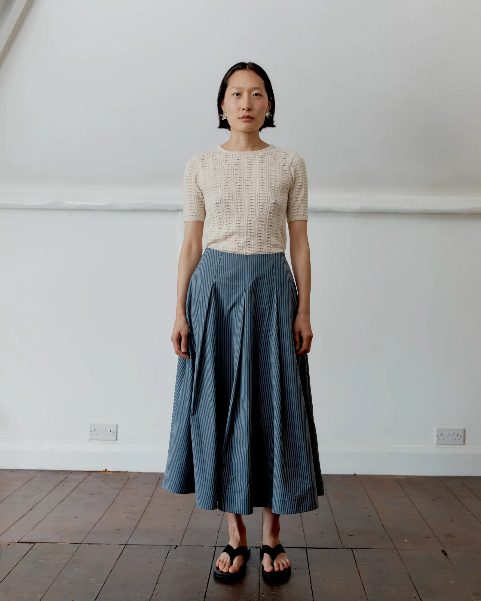 Japanese Cotton Reeva Stevie Skirt | Navy/Camel Stripe - Image 4