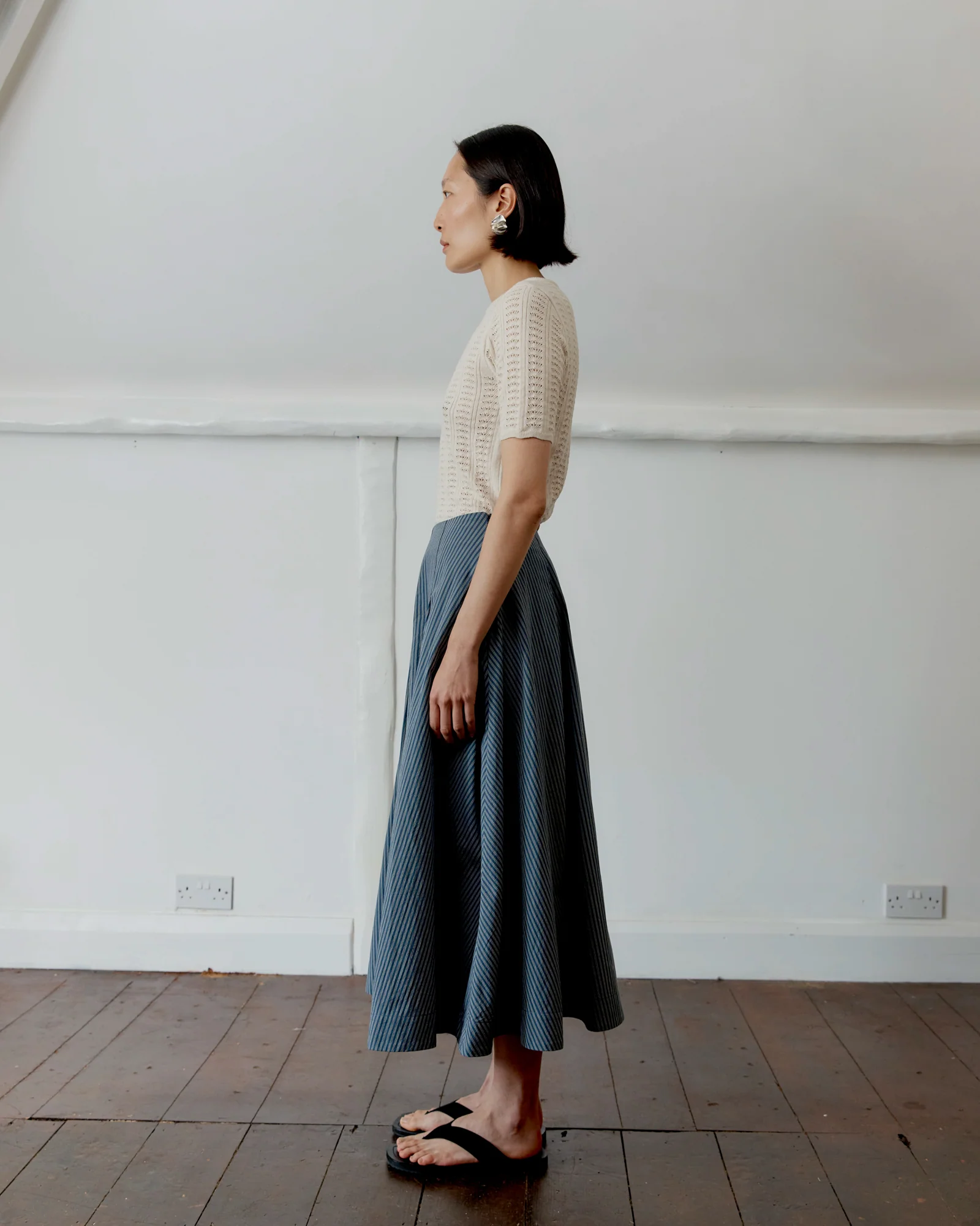 Japanese Cotton Reeva Stevie Skirt | Navy/Camel Stripe - Image 5