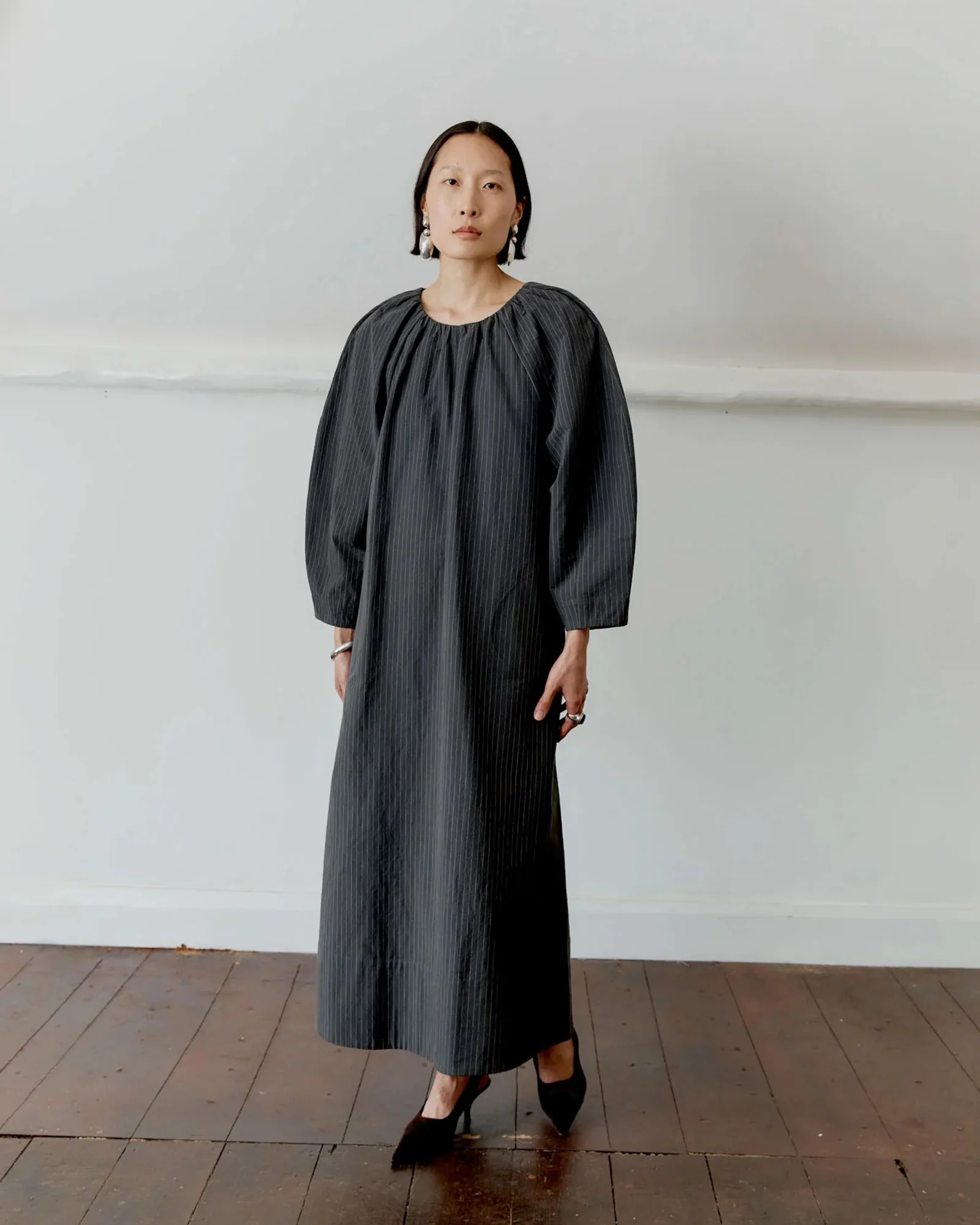 Japanese Cotton Tilda Dress |Â Slate Stripe