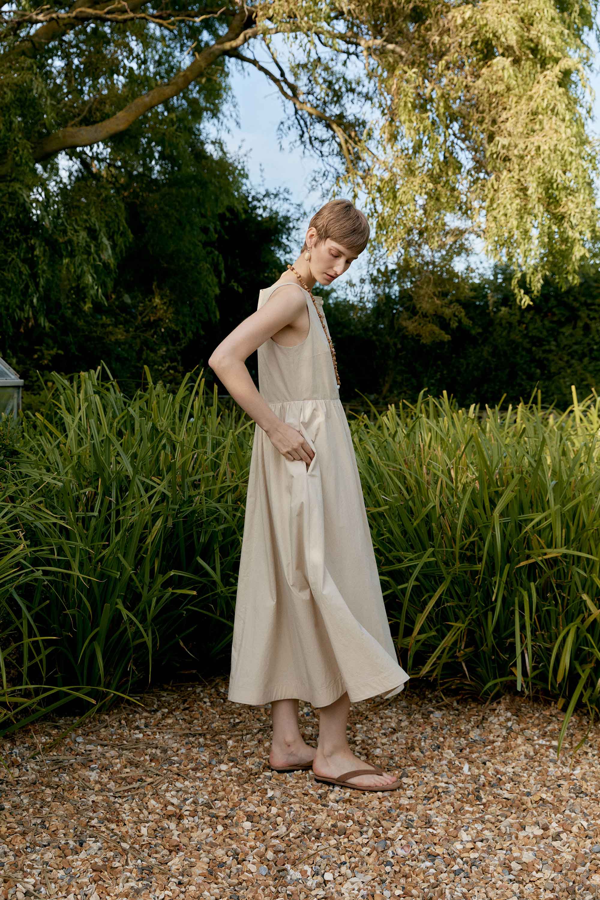 Japanese Cotton Typewriter Henry Dress | Oat - Image 2