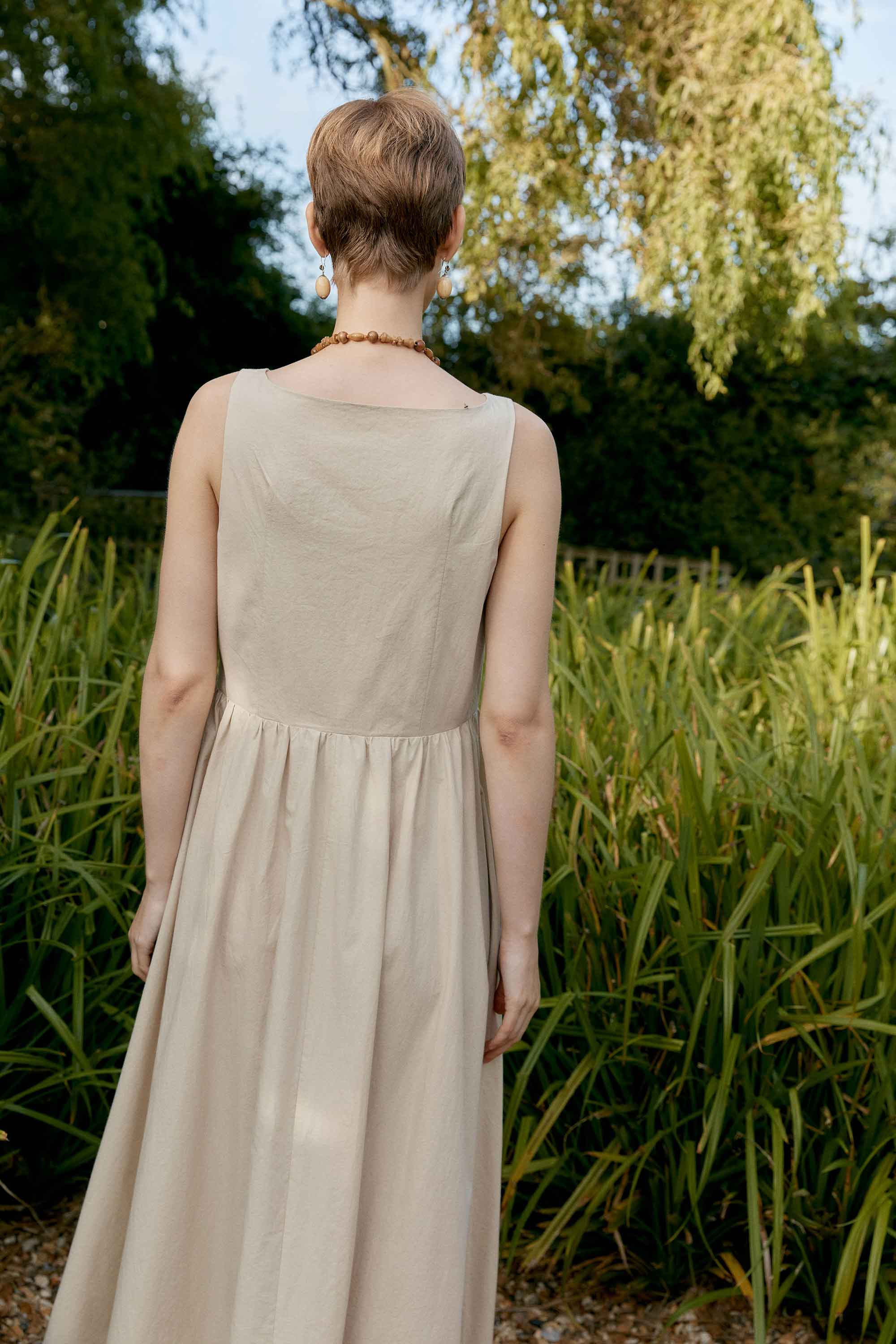 Japanese Cotton Typewriter Henry Dress | Oat - Image 3