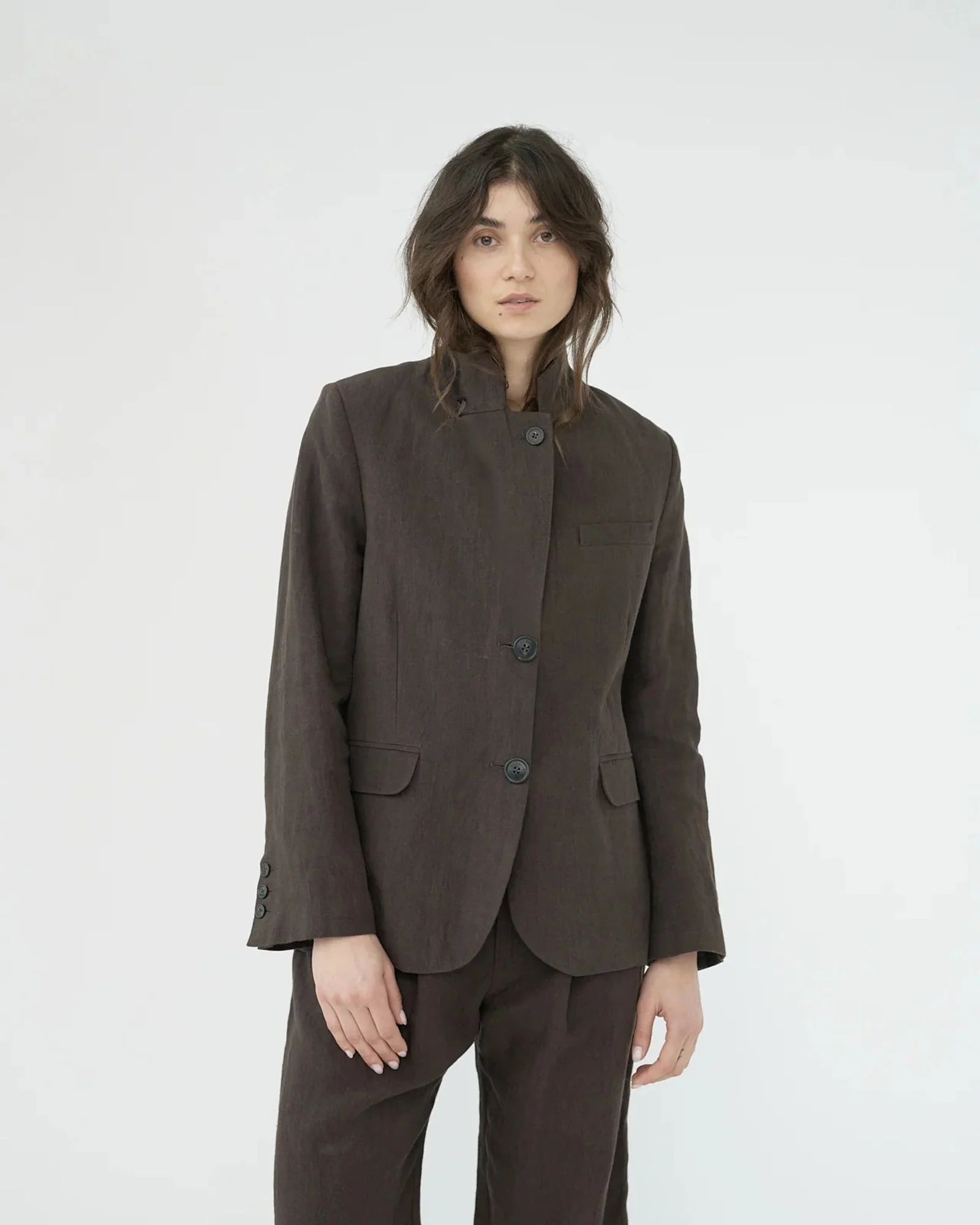 Linen Straight Blazer | Brown - Image 2