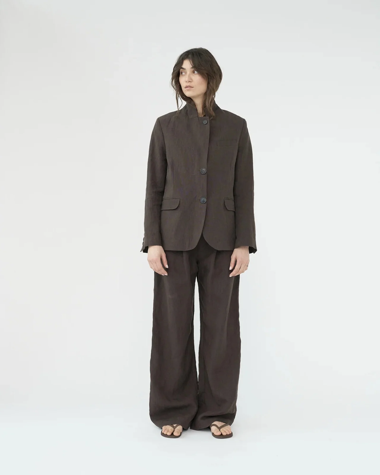 Linen Straight Blazer | Brown - Image 3