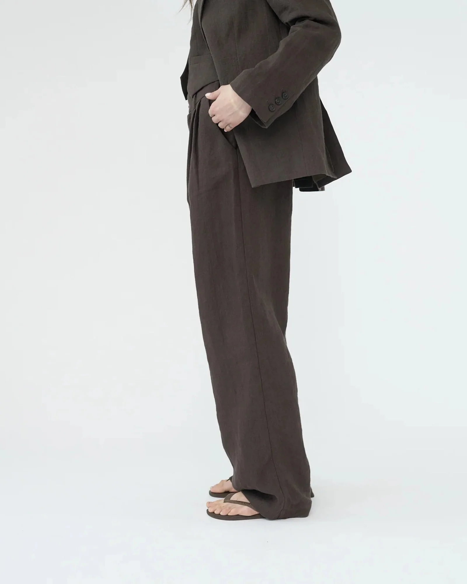 Linen Wide Box Pants | Brown - Image 3
