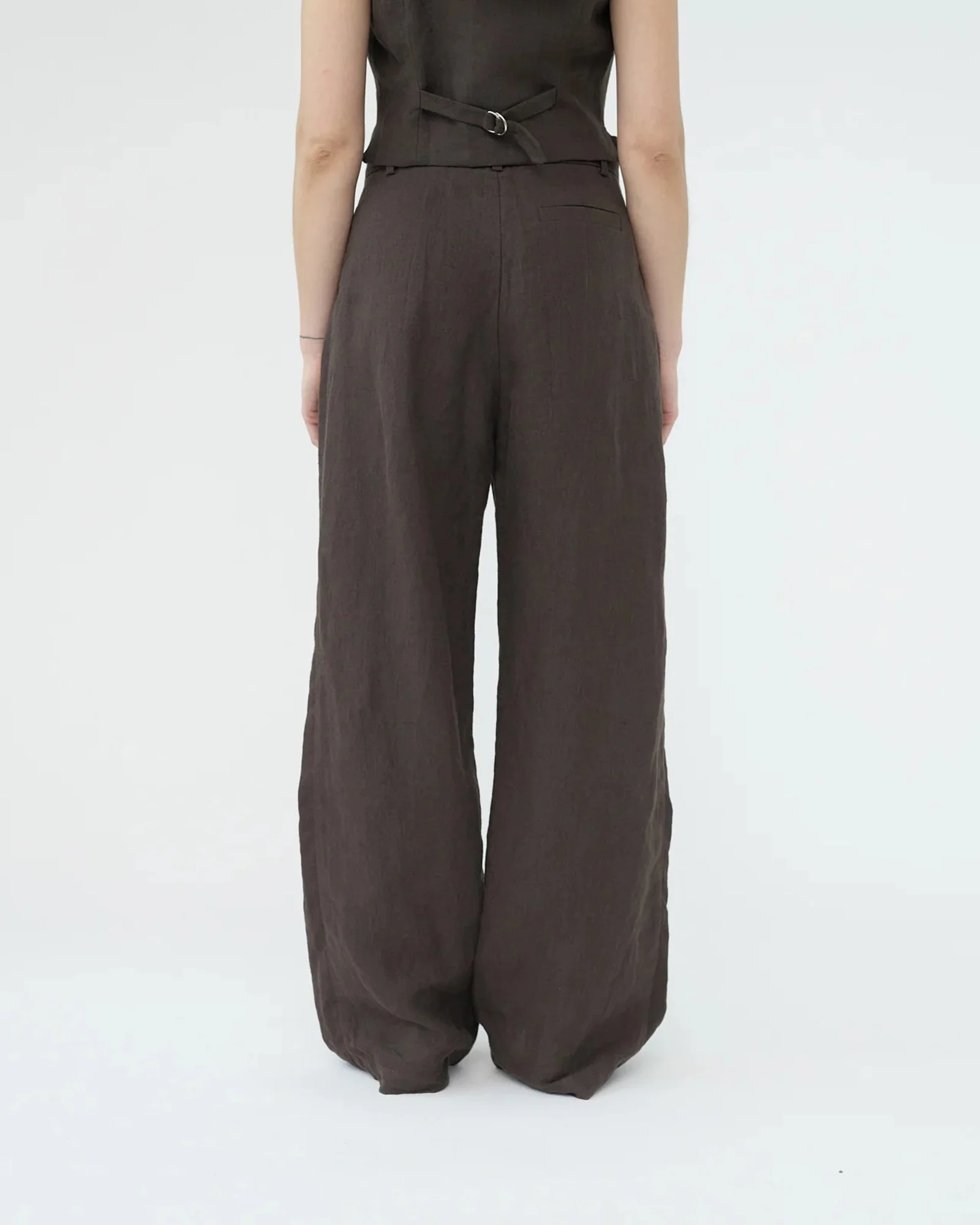 Linen Wide Box Pants | Brown - Image 4