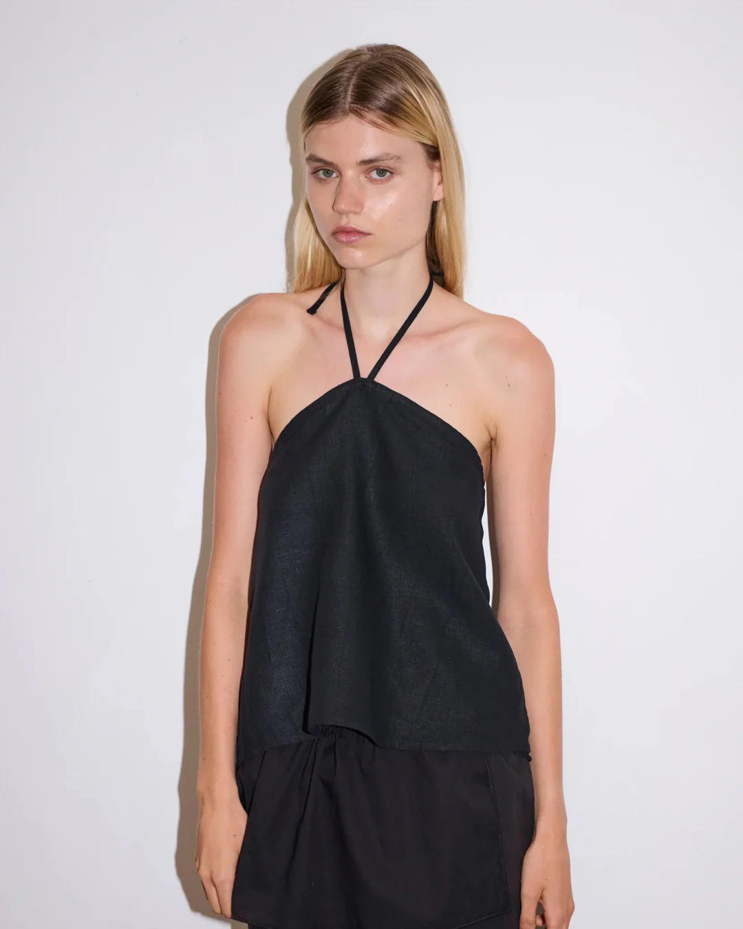 Linen Wrap Back Top | Black