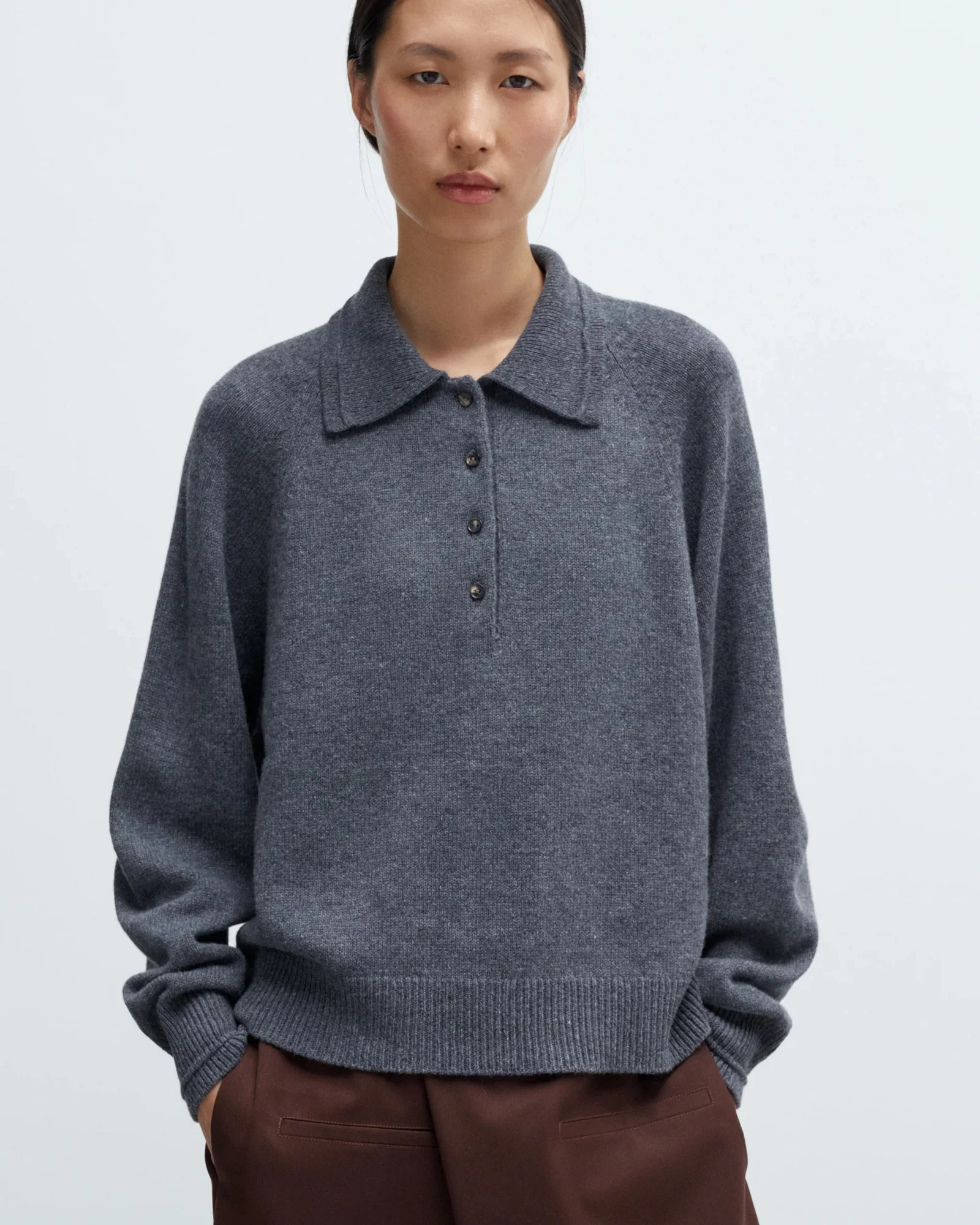 Merino Wool Polo Sweater |Â Grey - Image 3