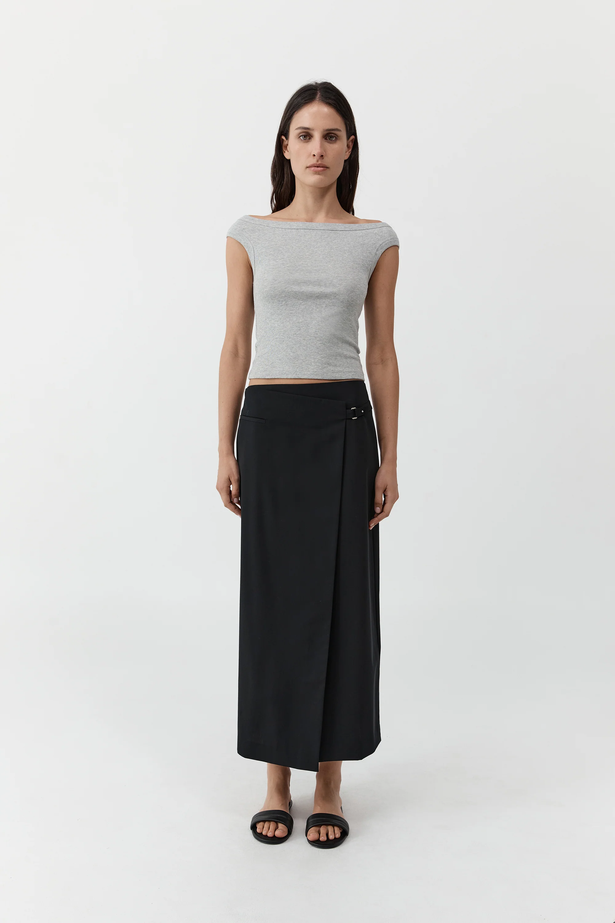 Organic Cotton Off Shoulder Top  | Grey Marle