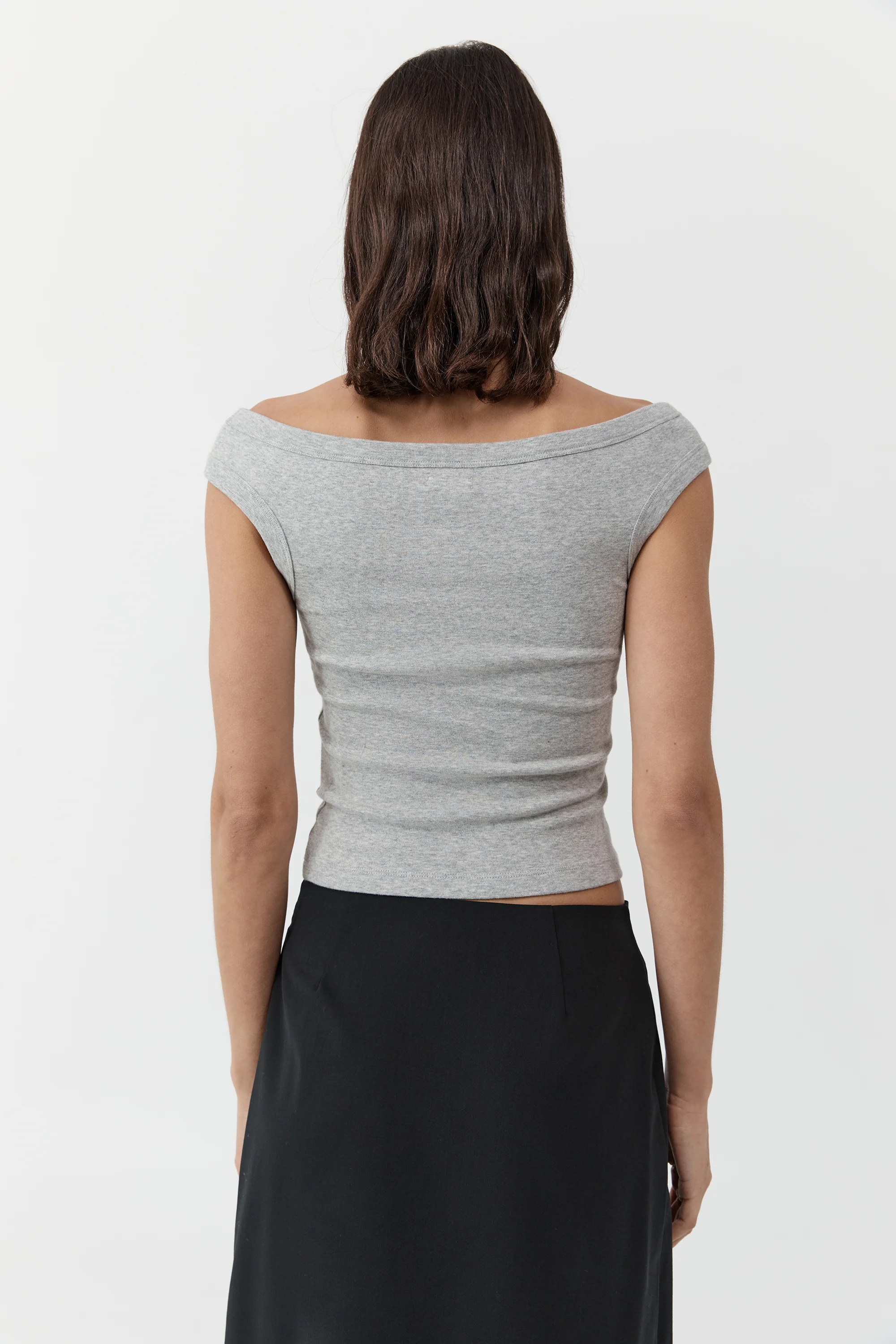 Organic Cotton Off Shoulder Top  | Grey Marle - Image 3