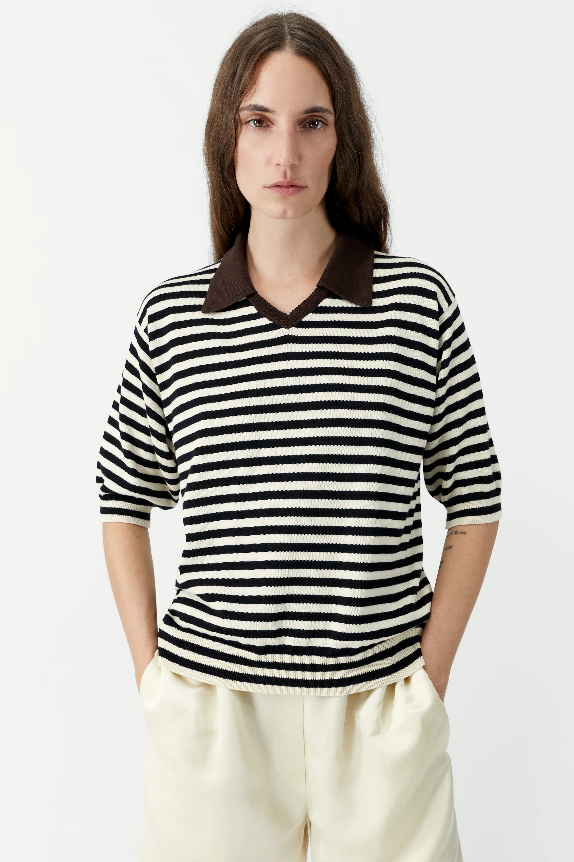 Organic Cotton V-Neck Polo | Striped - Image 2
