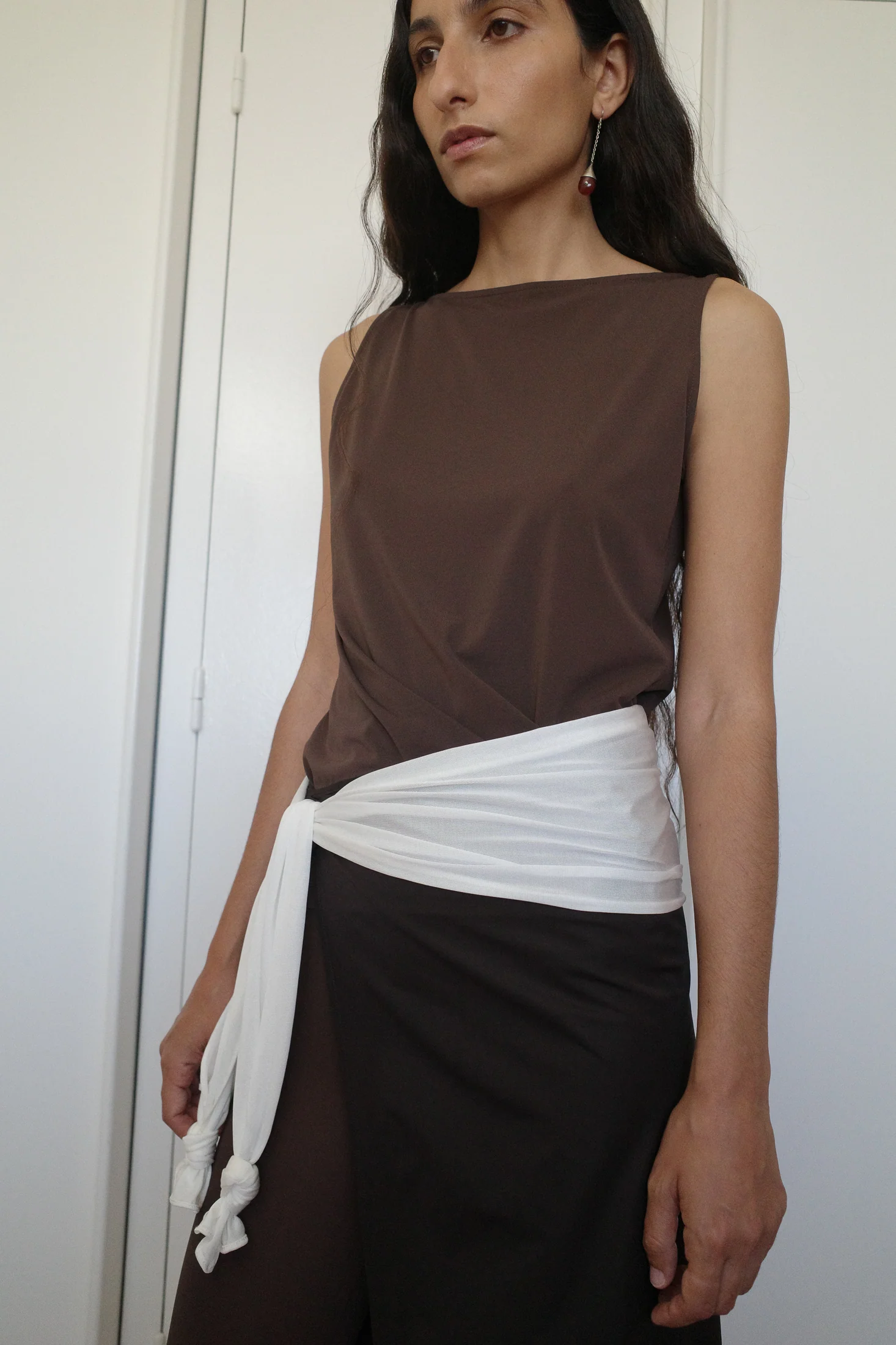 Stretch Jersey Boat Neck Top | Chocolate