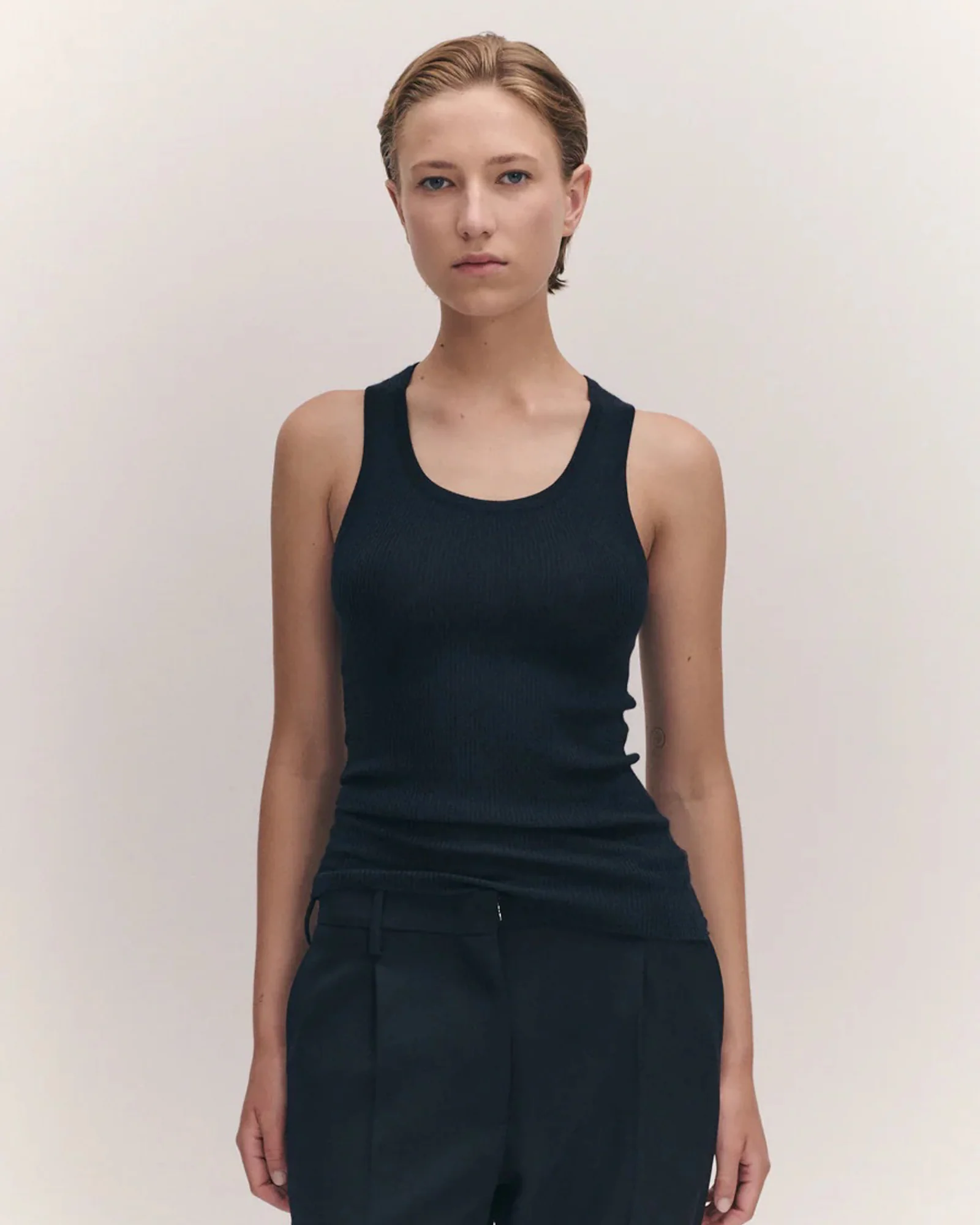 Tierna Fine Rib Merino Tank | Navy - Image 2
