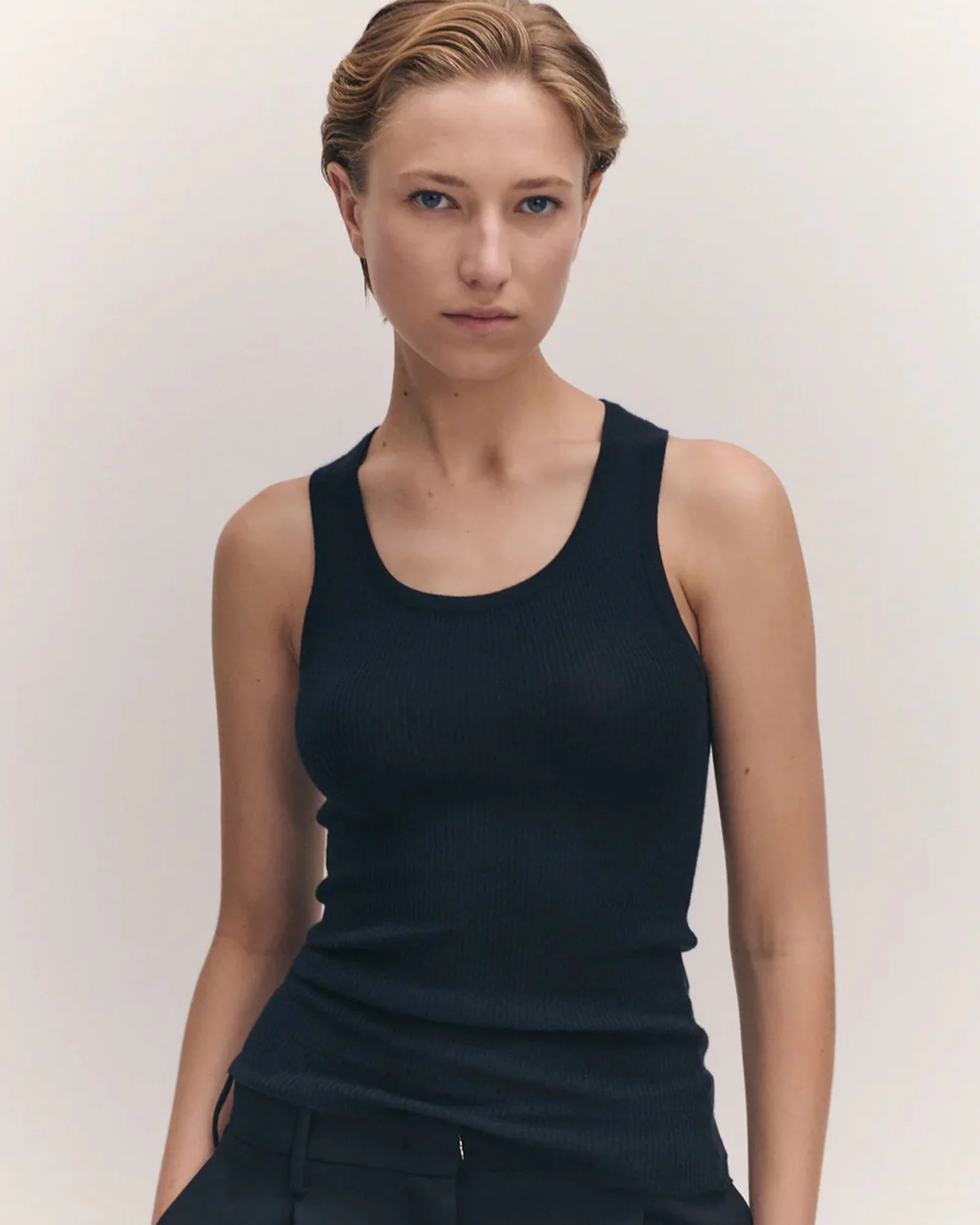 Tierna Fine Rib Merino Tank | Navy - Image 4
