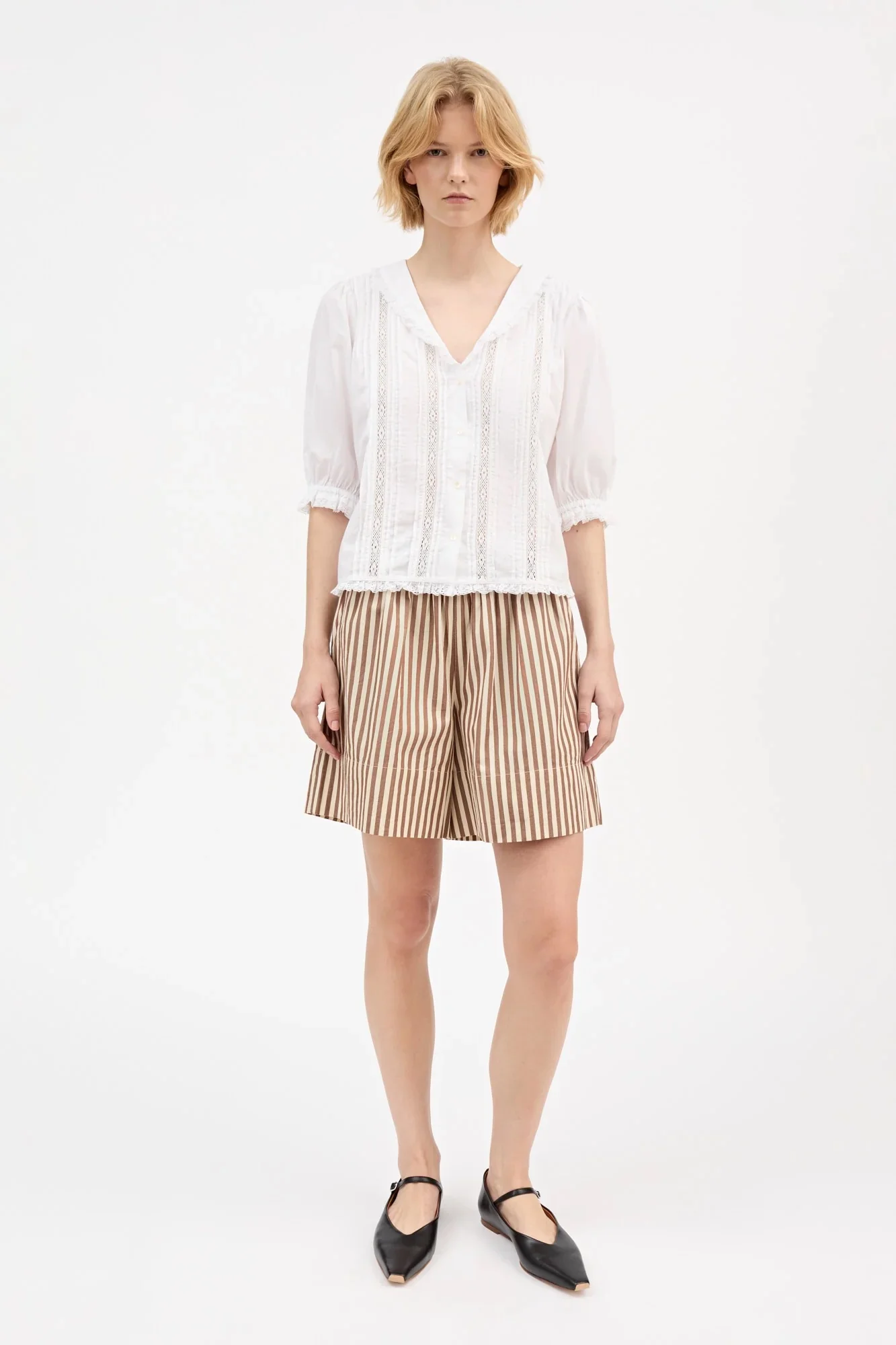 Vetiver Shorts | Brown/Ecru Stripe - Image 3