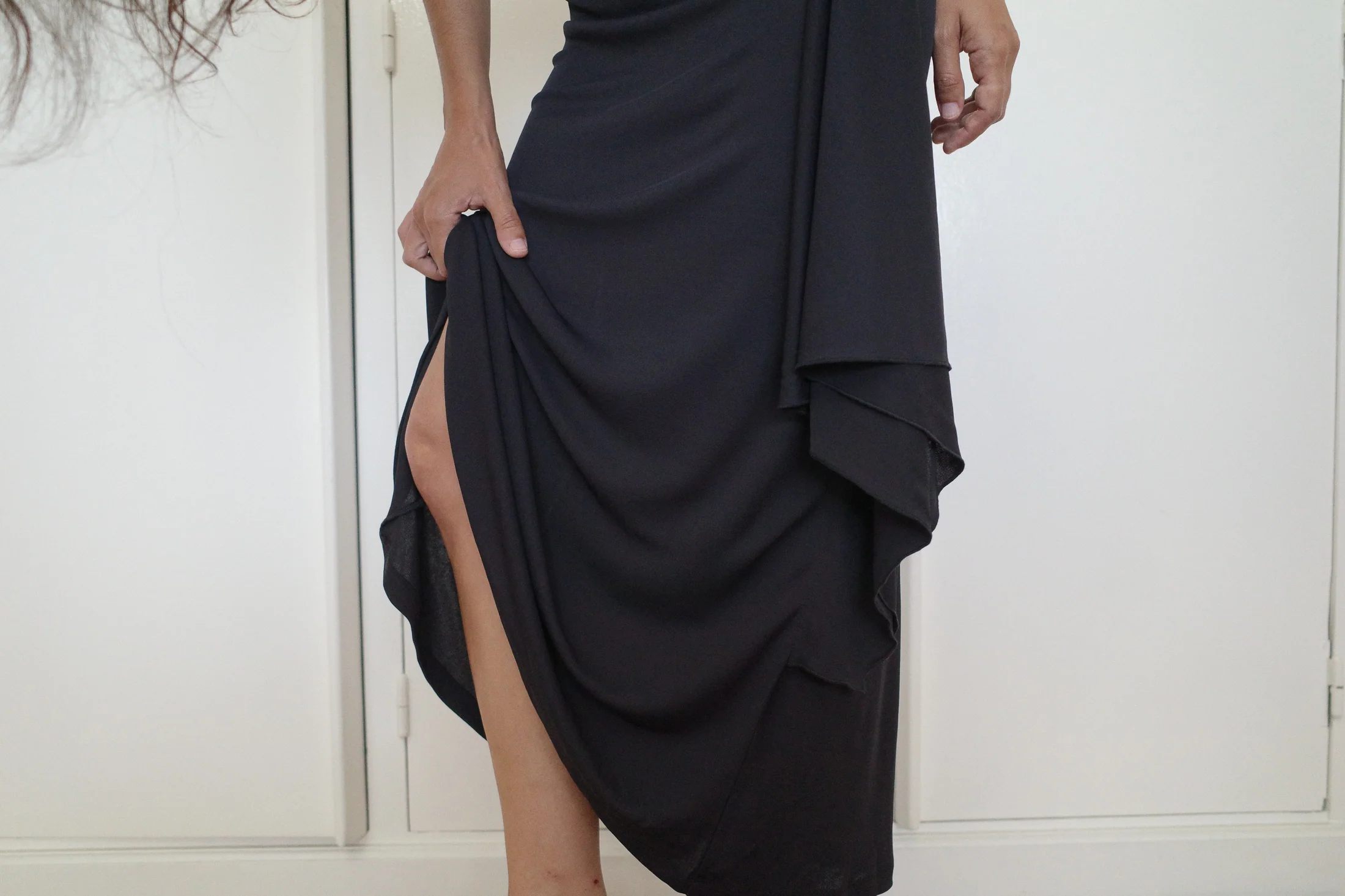 Viscose Jersey Double Collar Dress | Anthracite/Chocolate - Image 3